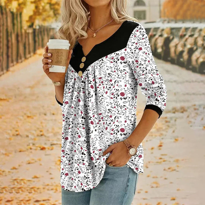 Blissful Bloom Button-Accent Top