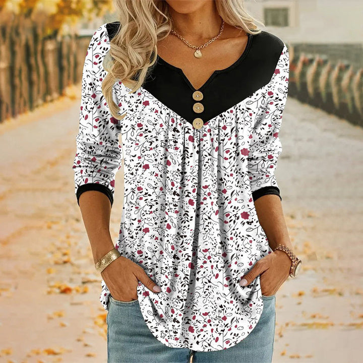 Blissful Bloom Button-Accent Top