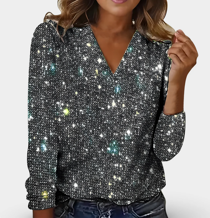 LuxeSparkle V-Neck Blouse