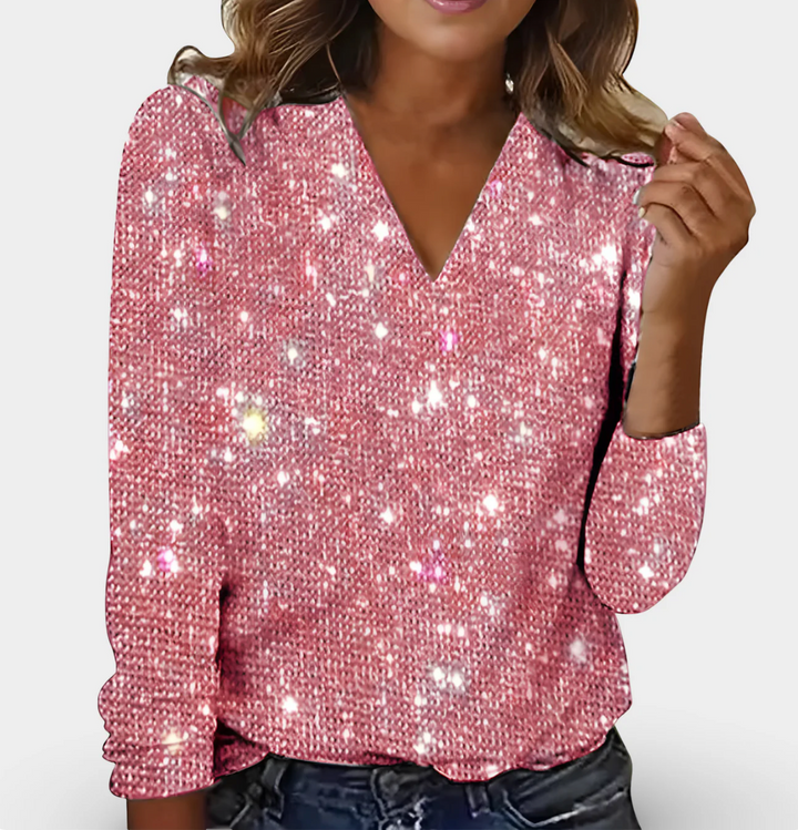 LuxeSparkle V-Neck Blouse